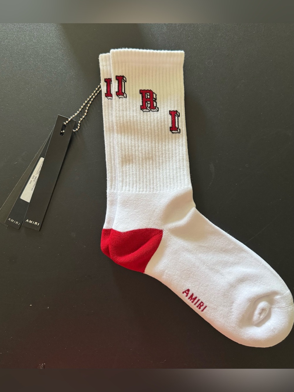Amiri RED Block Collegiate LOGO Crew Ribbed Socks Size 43-44 ( Size 10-11) NEW